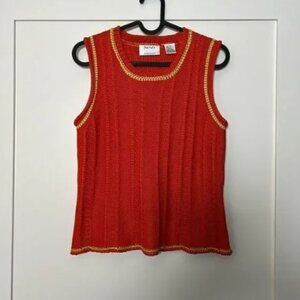 KEVO Collection Womens Tank Top Vest Medium Orange Sleeveless Knit Silk Cotton